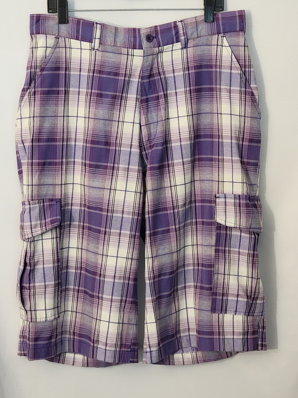 Beyond The Limit Men's Purple Plaid Cargo Shorts Size 36